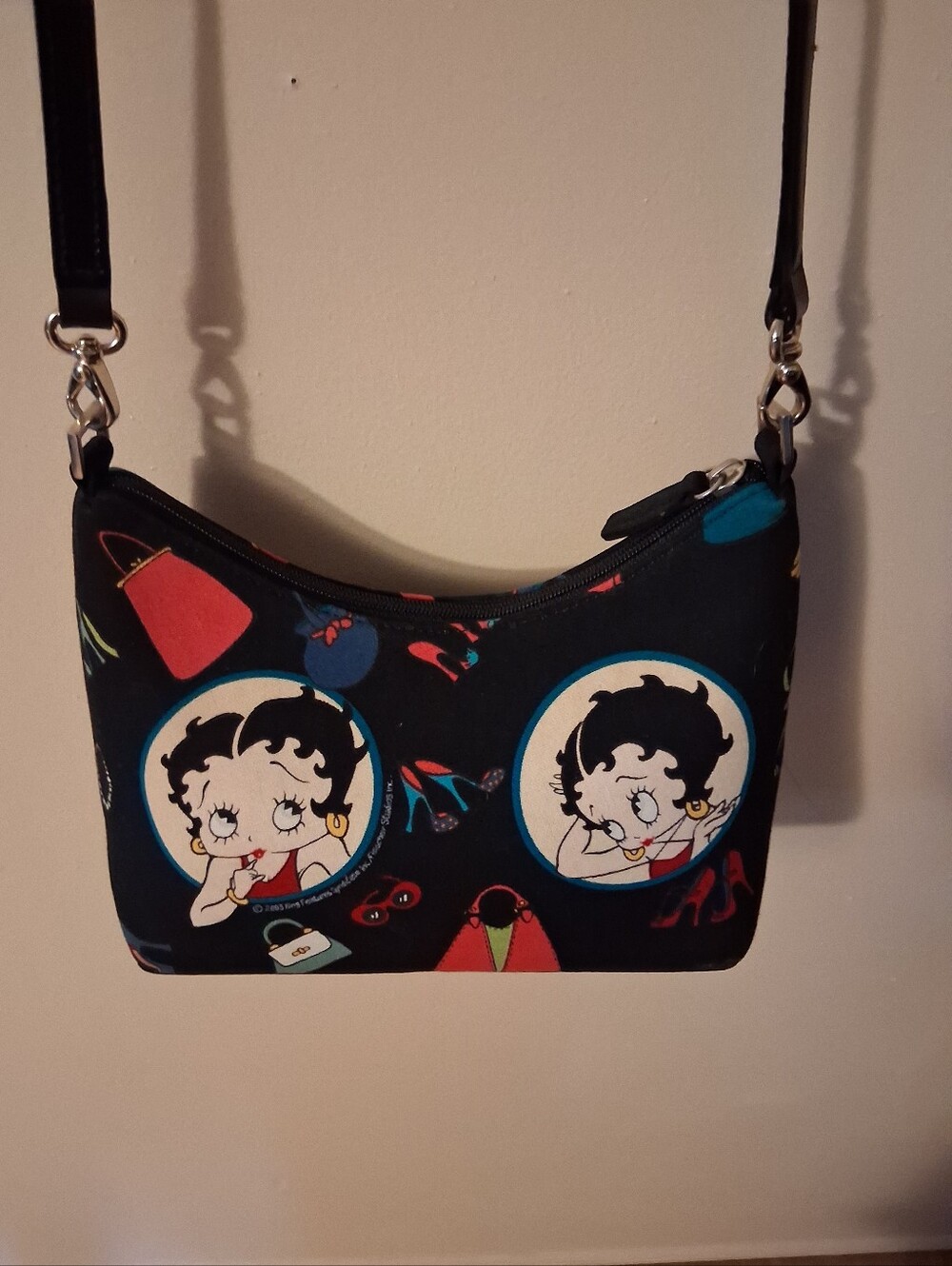 Betty Boop Black Printed Crossbody Bag